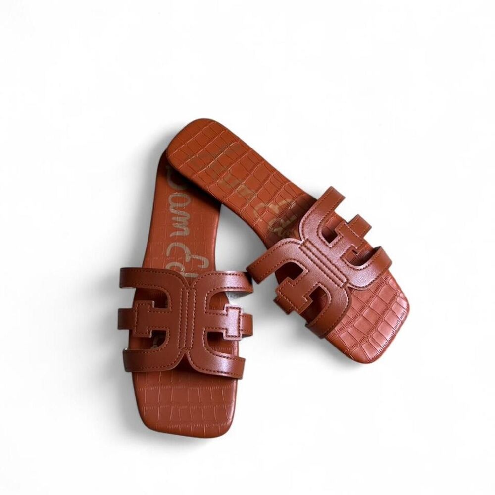 Brown Slide Sandals Croc Embossed Women’s Size 10
